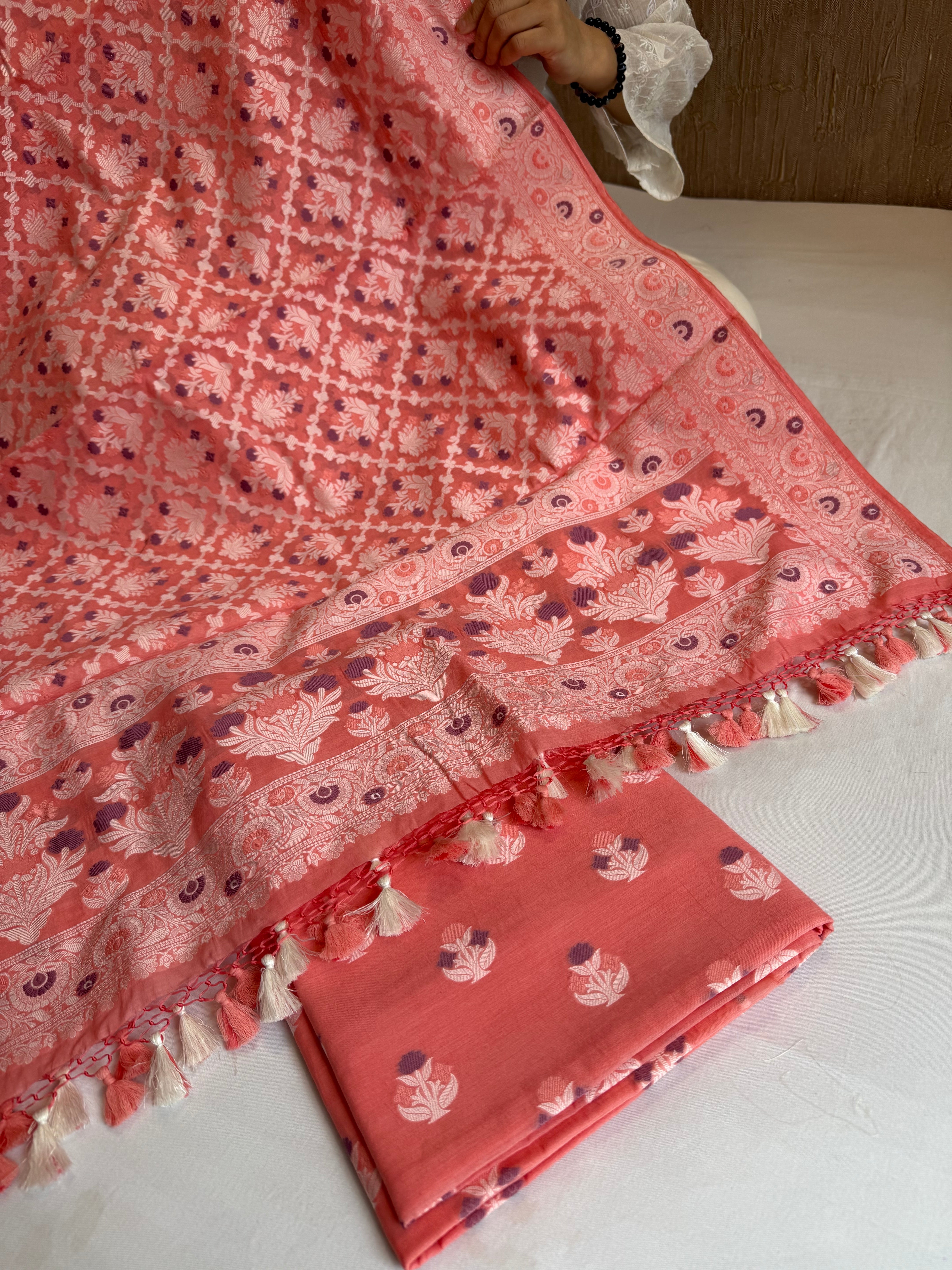 Banarasi cottom resham meenakari suit set