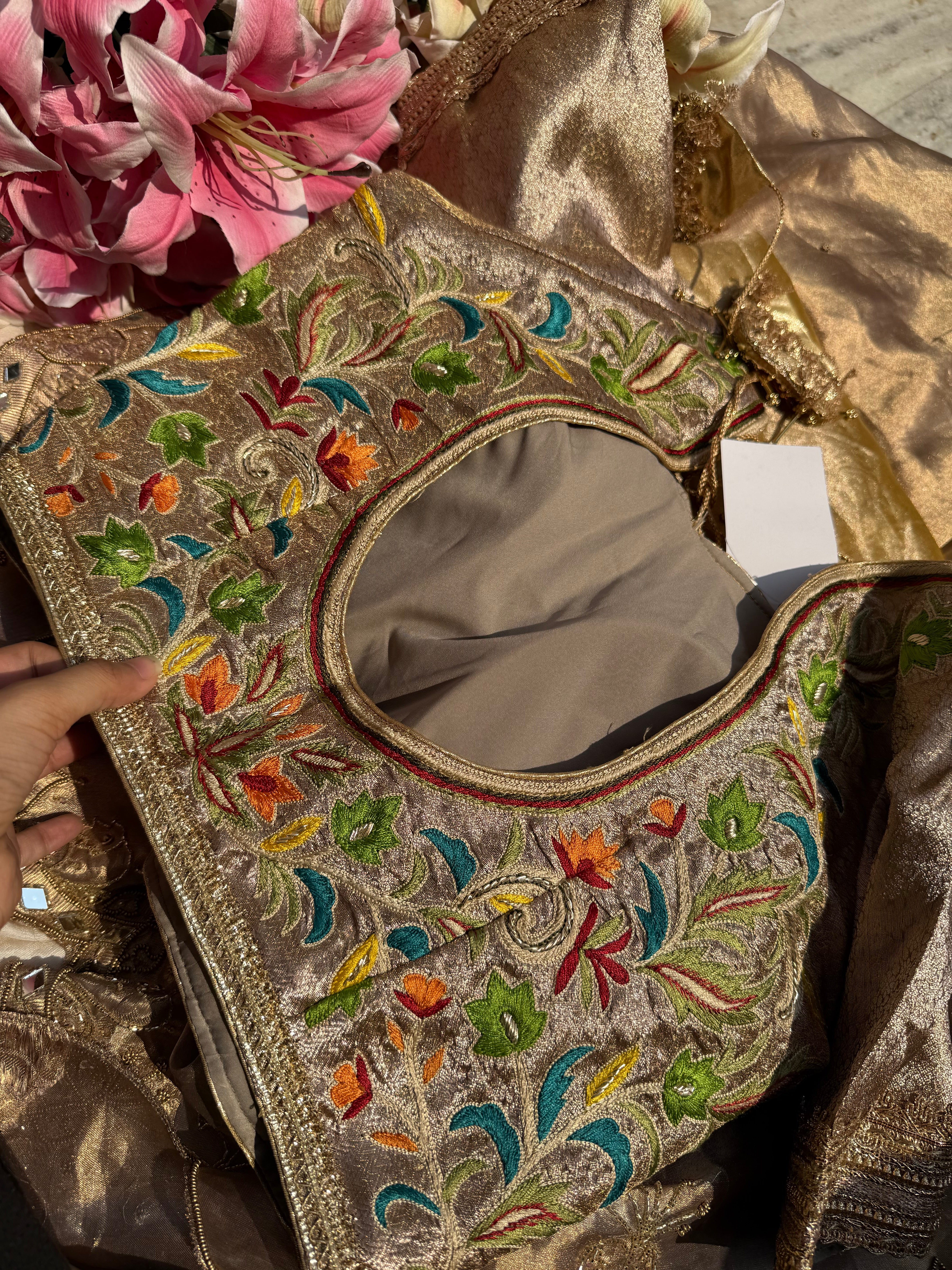 Parsi gara hand embroidered tissue free size blouse piece