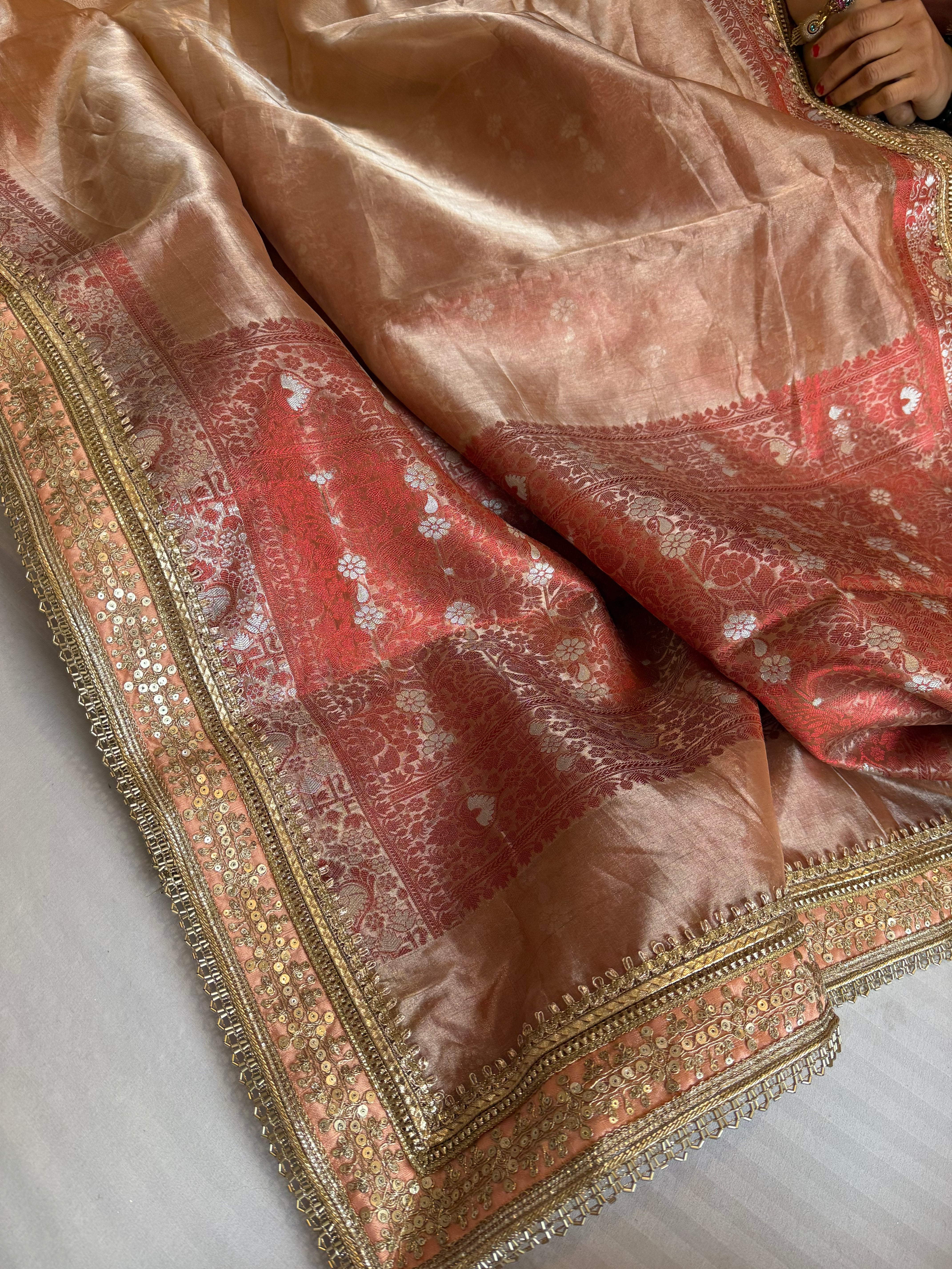 Maharani chuski orange tissue silk meenakari kadhwa saree