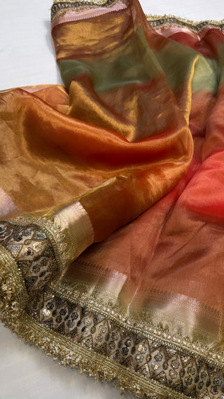 Maharani rang-bihari multicolour shaded tissue silk saree