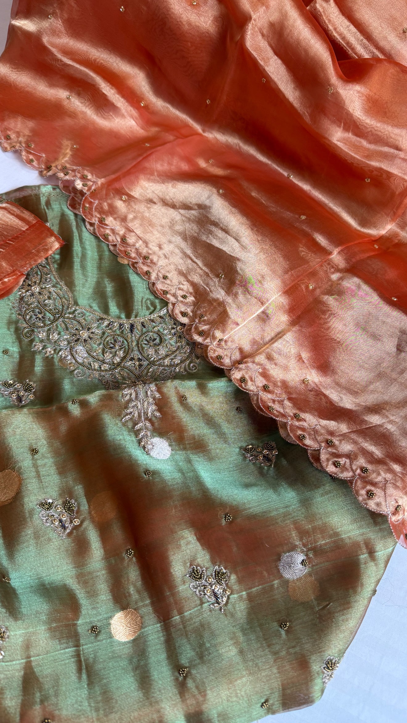 Maharani tissue silk hand embroidered suit set