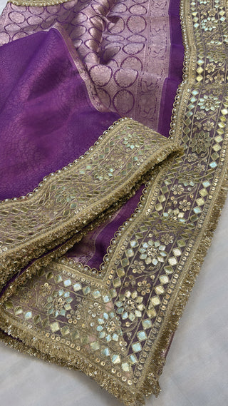 Maharani bright violet tissue silk saree