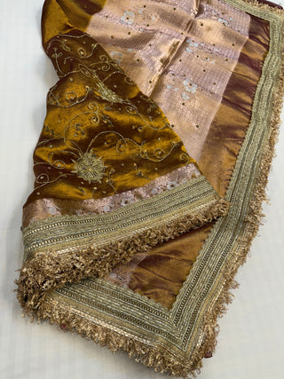Cocktail edit sarees - Kanjivaram gold tissue silk heavy hand embroidered saree