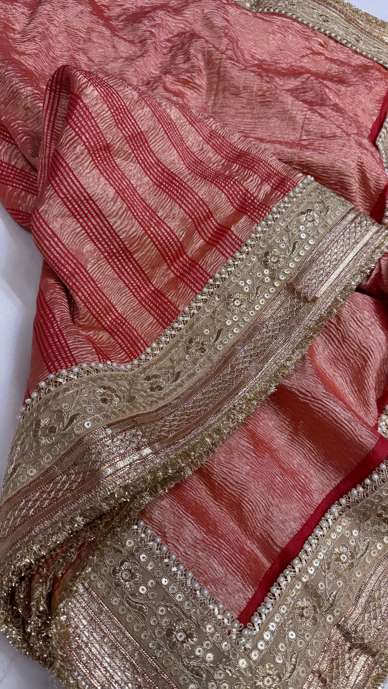 Moonga crushed tissue silk bridal red saree