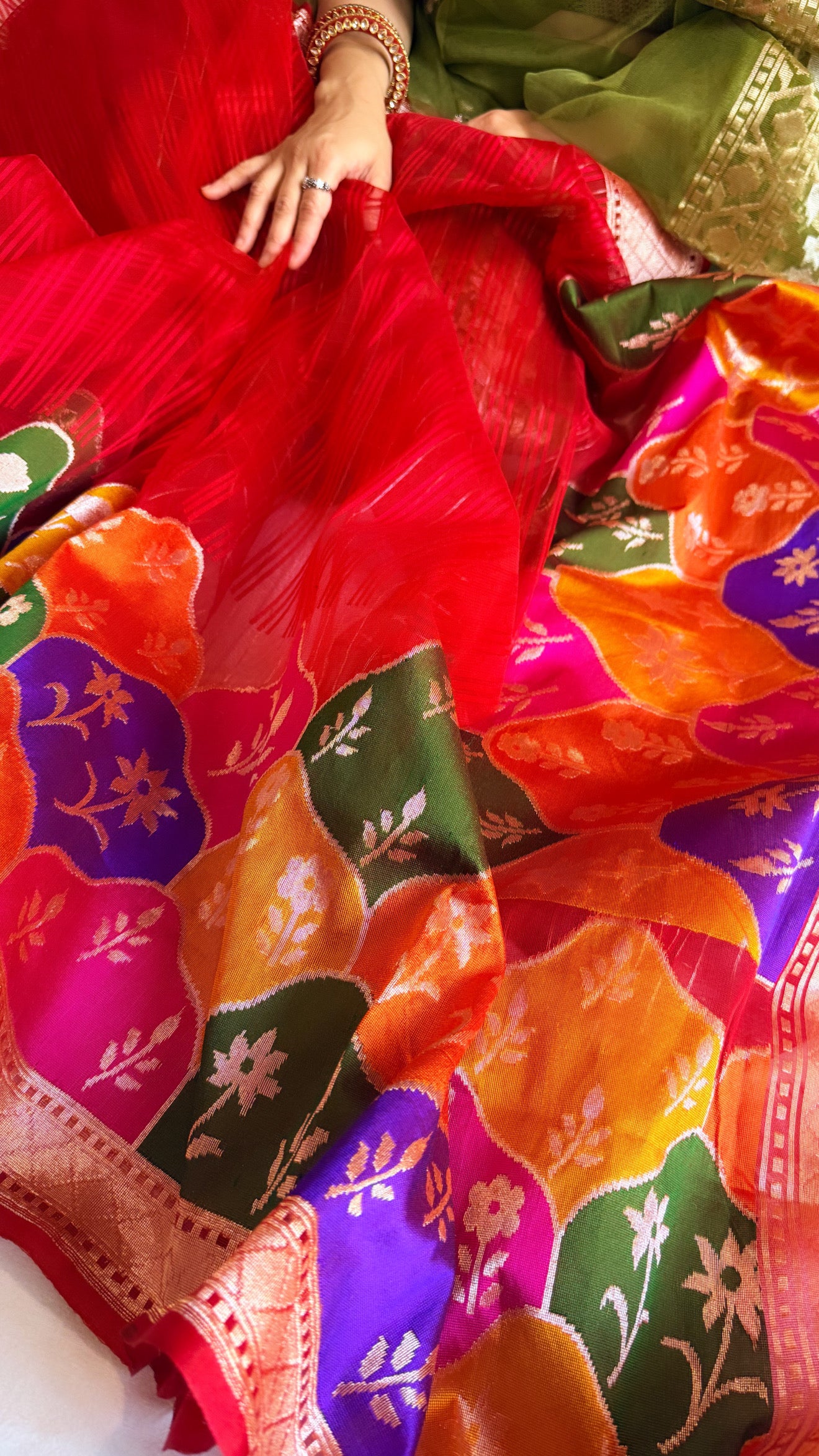 Banarasi silk net edit - Blood red banarasi pure silk net kadhwa saree