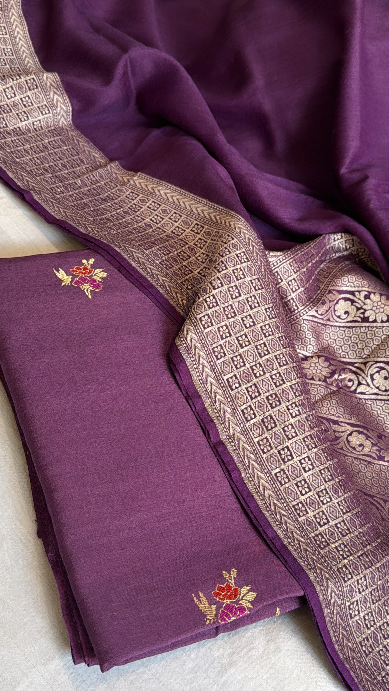 Dusty purple banarasi moonga silk kadhwa suit set