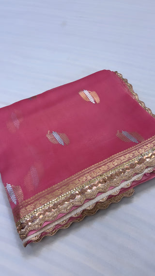 Onion peach shade leela kora silk kadhwa buti saree