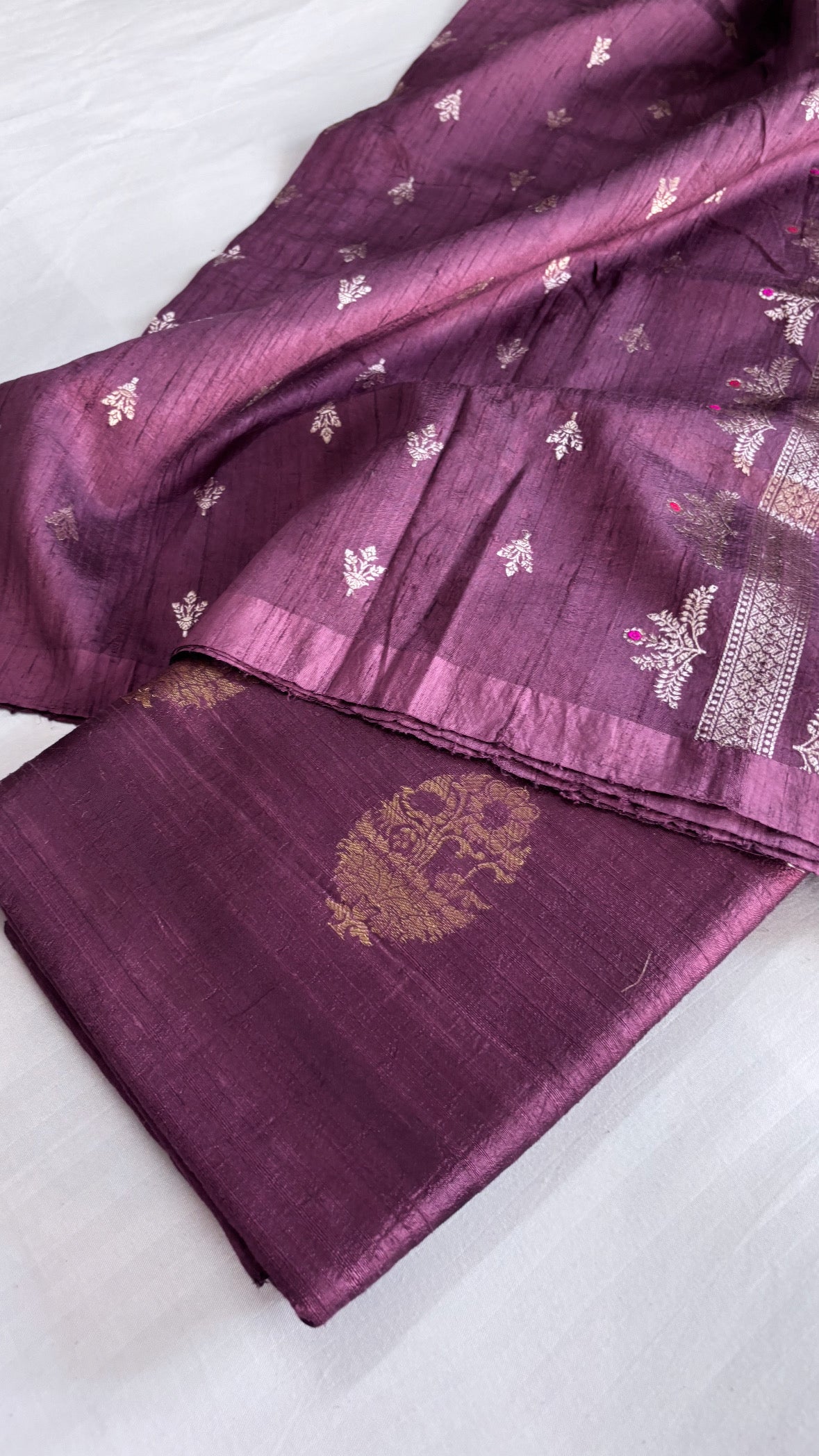 Dark plum raw silk banarasi suit set