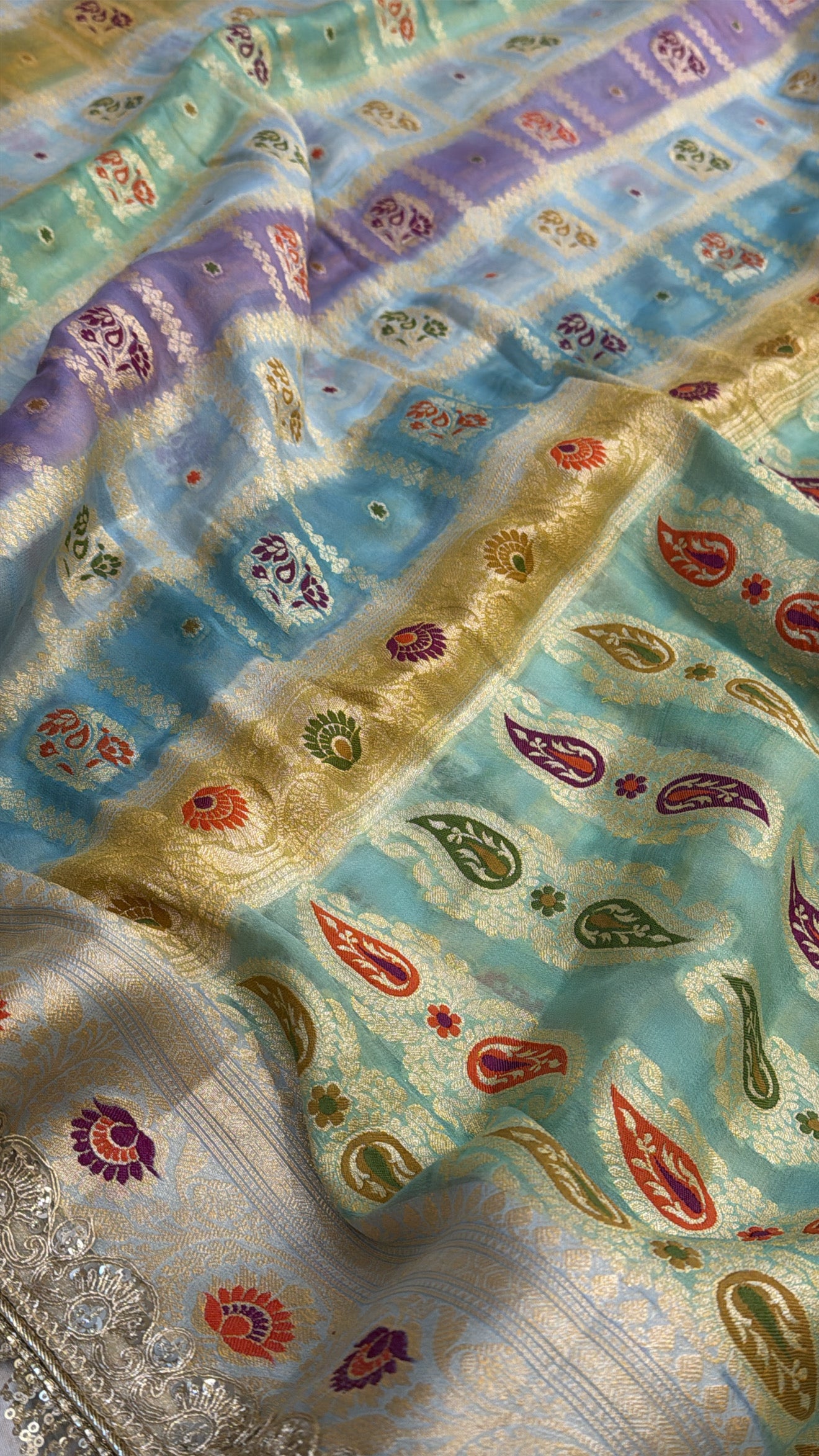 Banarasi chiffon gorgette rangkaat dye kadhwa weaving saree