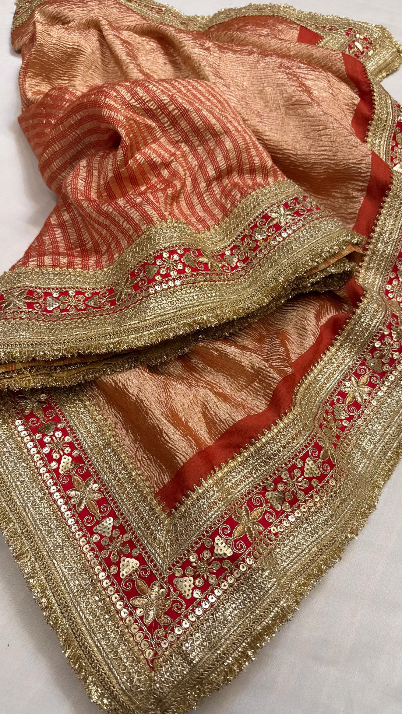 Moonga crushed tissue silk blood red saree