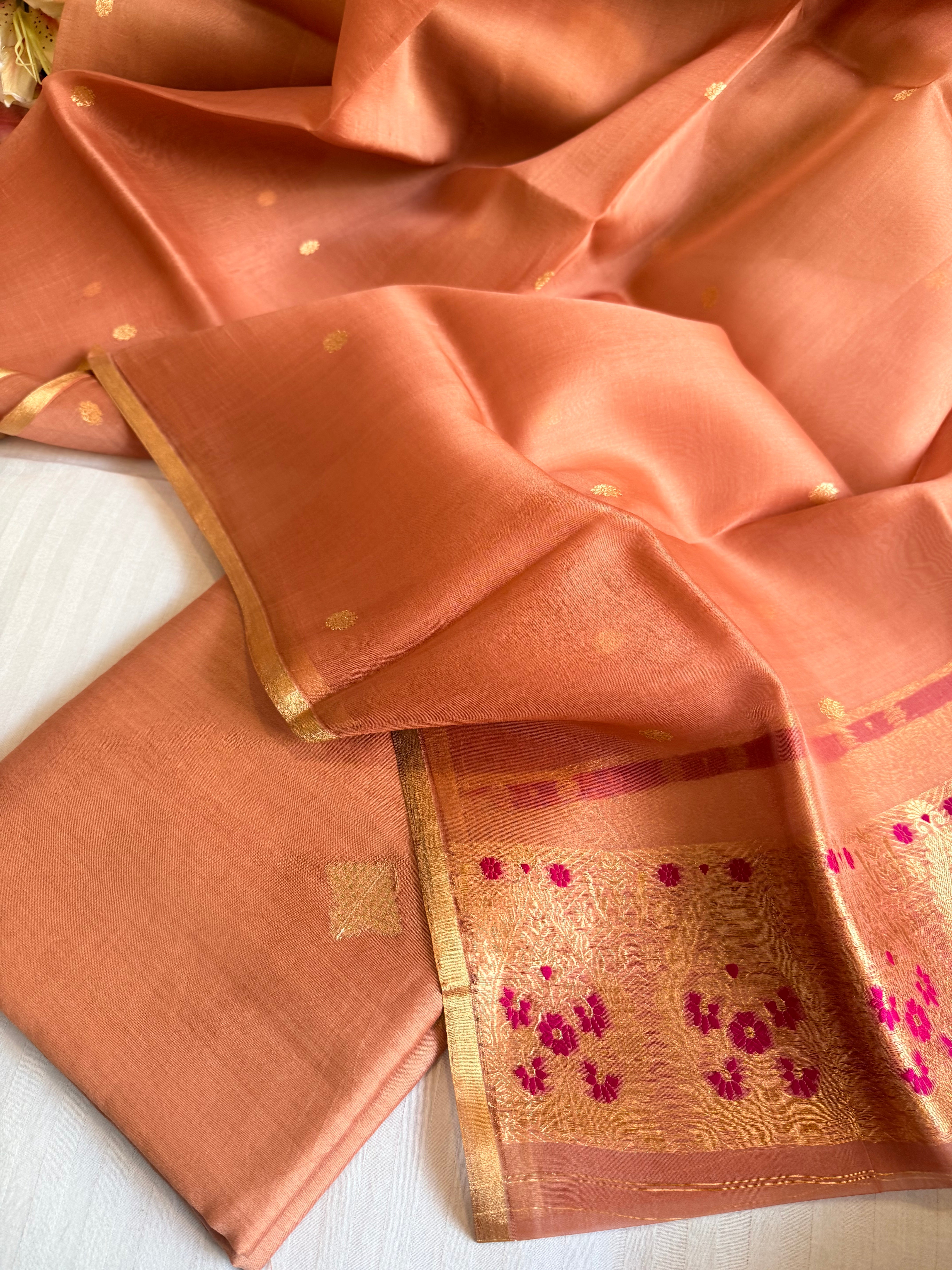 Summer suit sets - Spun chiniya silk kadhwa buti kora silk duppata suit sets