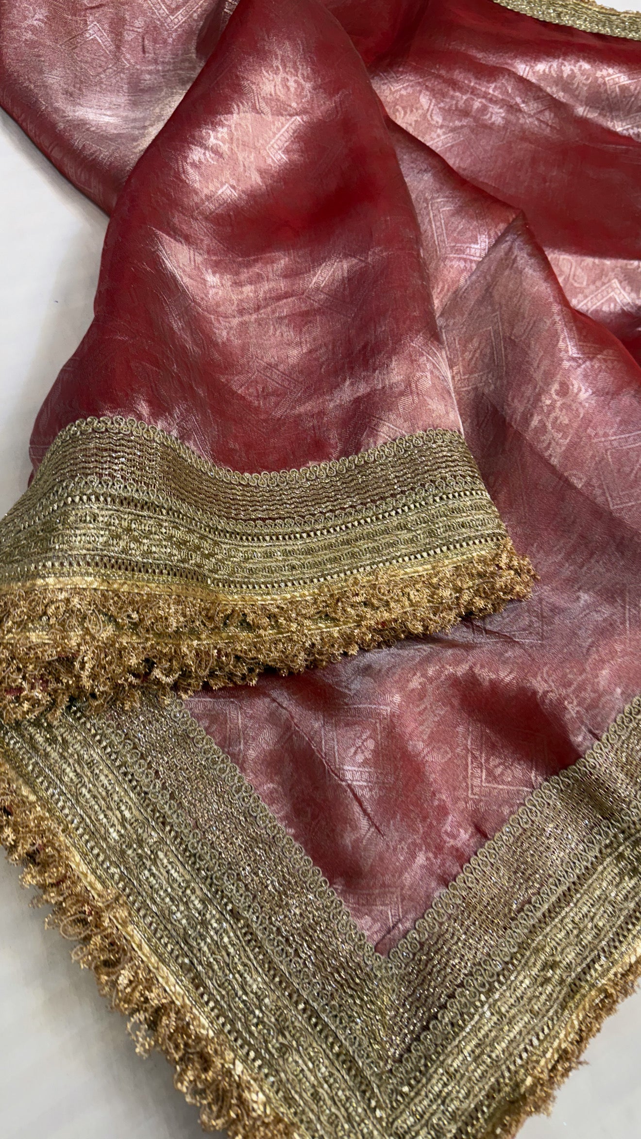 Maharani peachy pink tissue tanchoi silk saree