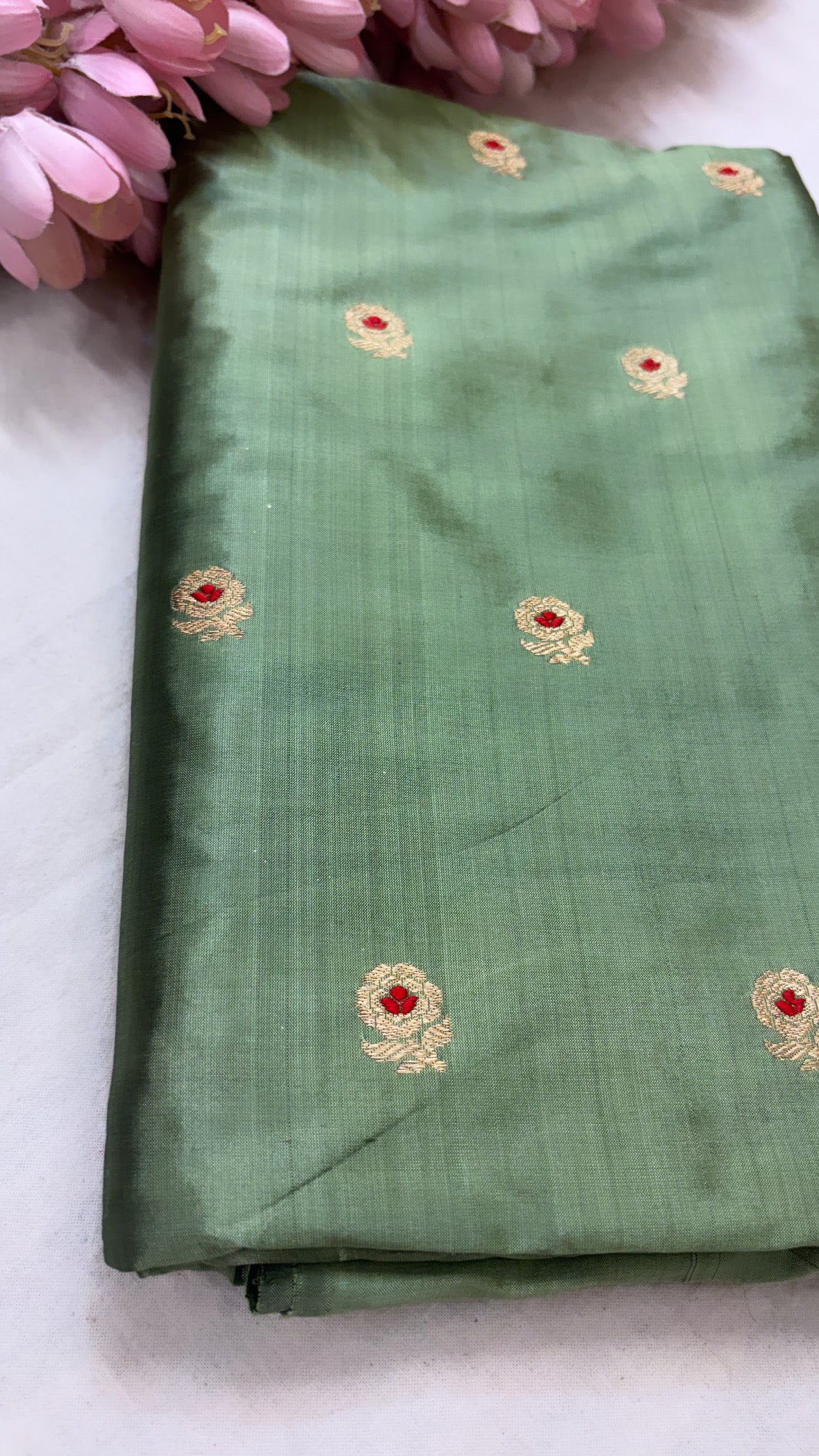 Mint green katan silk meenedar fabric
