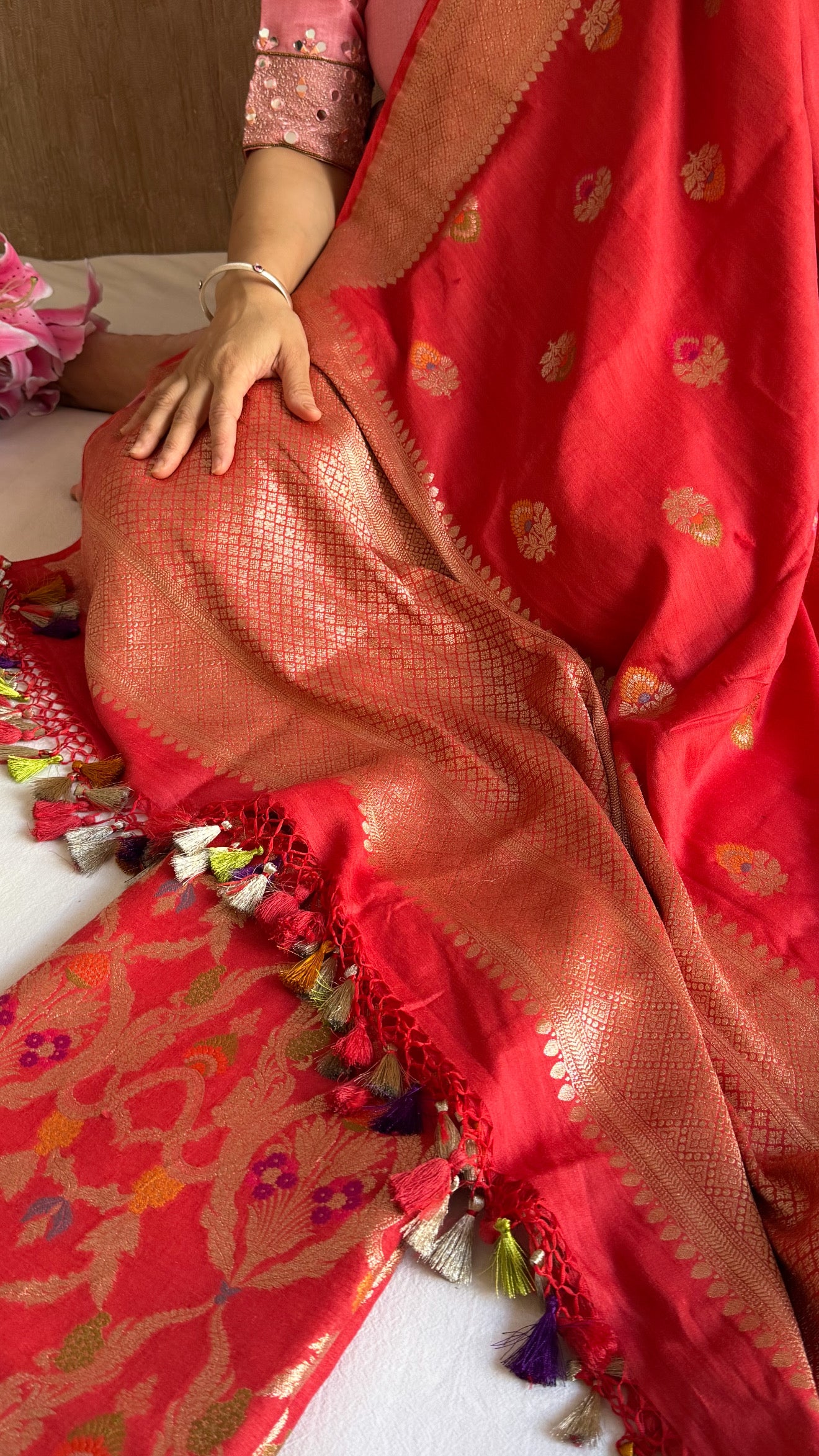 Moonga silk rustic kadhwa jungla brocade meenakari suit set