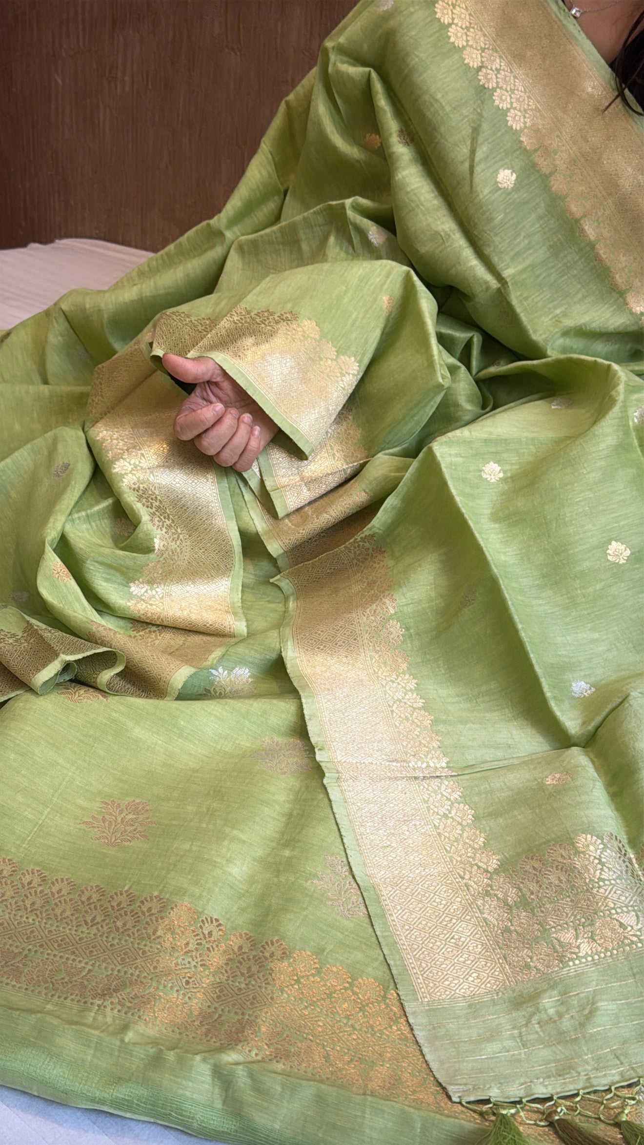 Soft fresh green linen gorgette kadhwa suit set