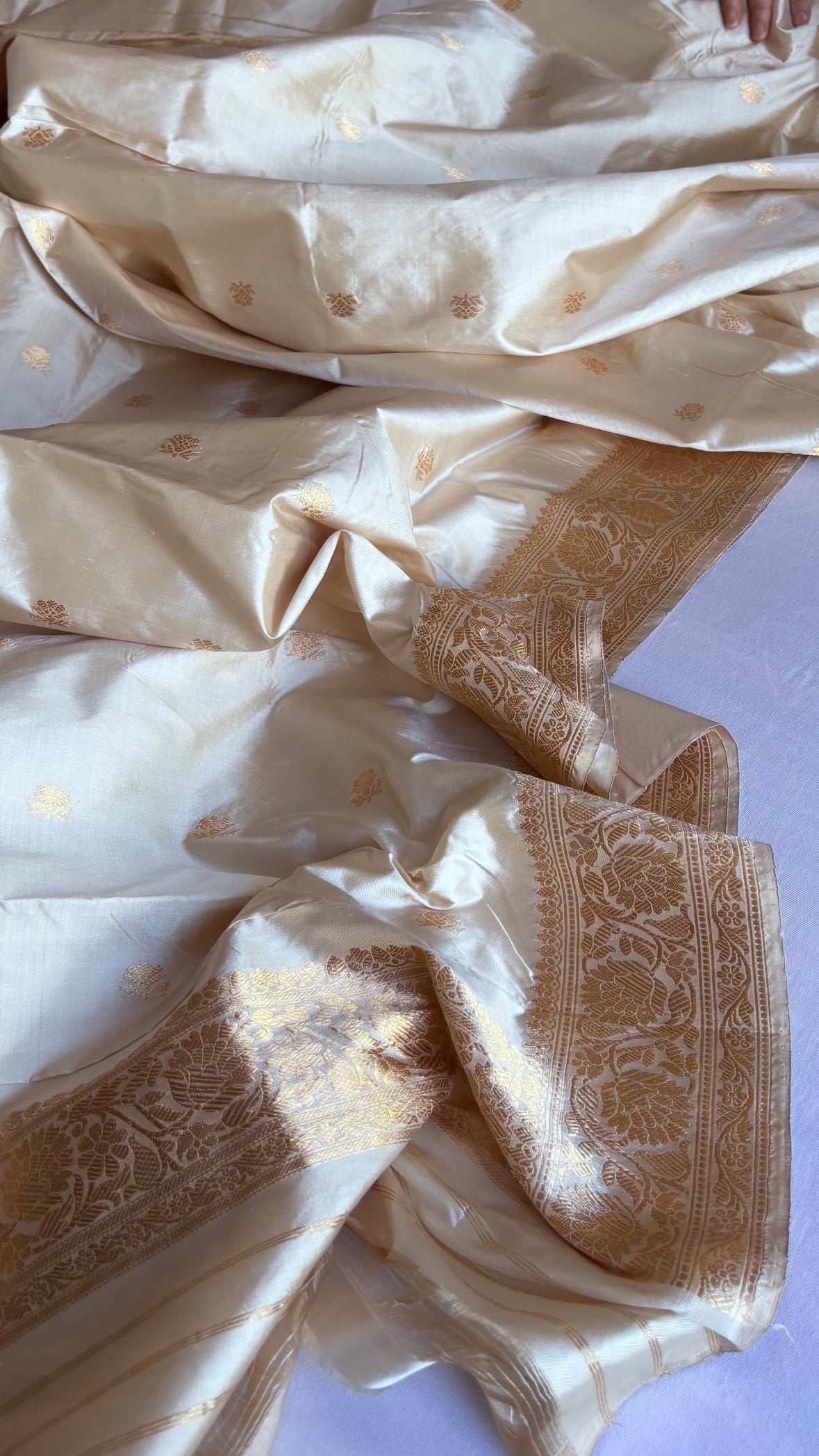 Banarasi ivory katan silk kadhwa suit set