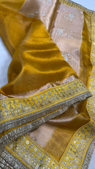 Mustard gold maharani tissue silk meenakari border saree