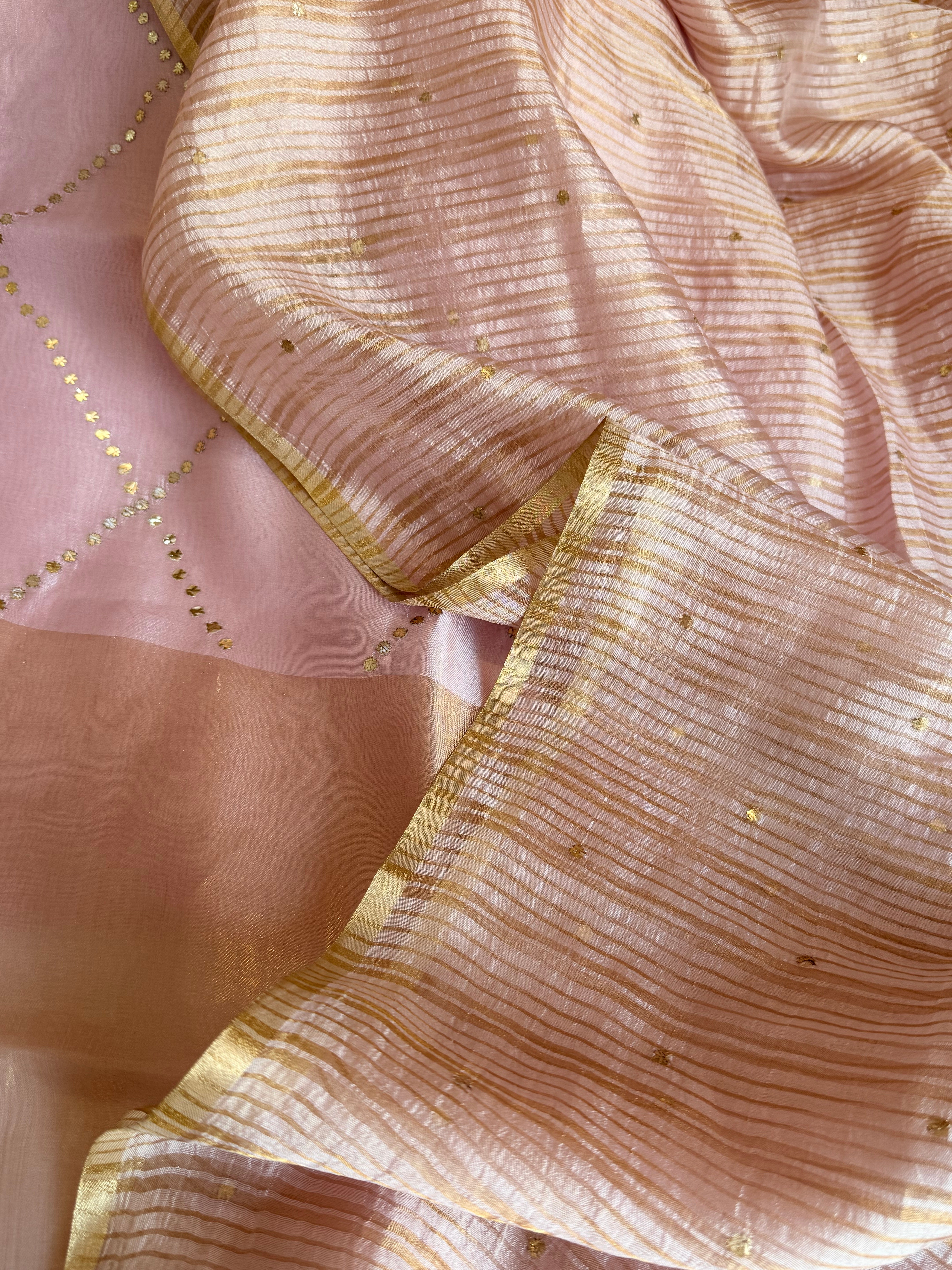 Summer suit edit - Spun chiniya silk mukaish work blush pink hand embroidered suit set