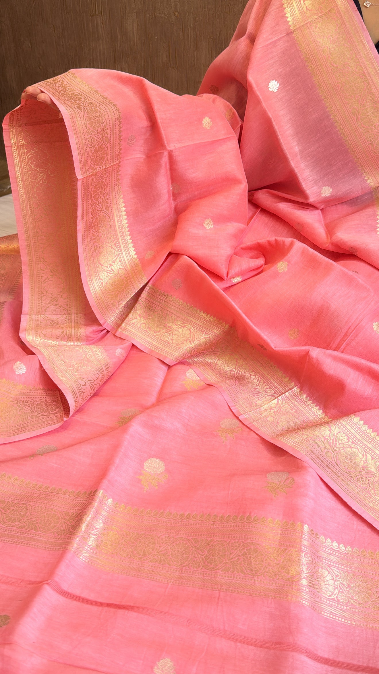 Blush peach linen gorgette kadhwa suit set