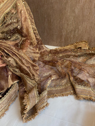 Printed tissue silk kadhwa hand embroidered gotapatti saree