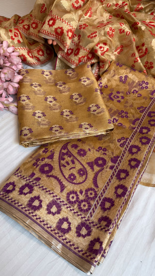 Iktara tissue silk purple meenakari tissue silk jamdani kadhwa suit set