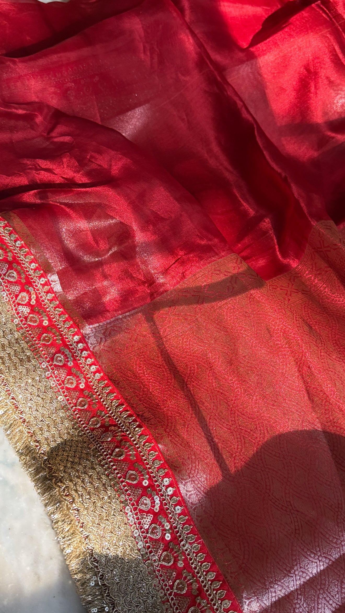 Teej special - Blood red tissue silk maharani red kadhwa saree