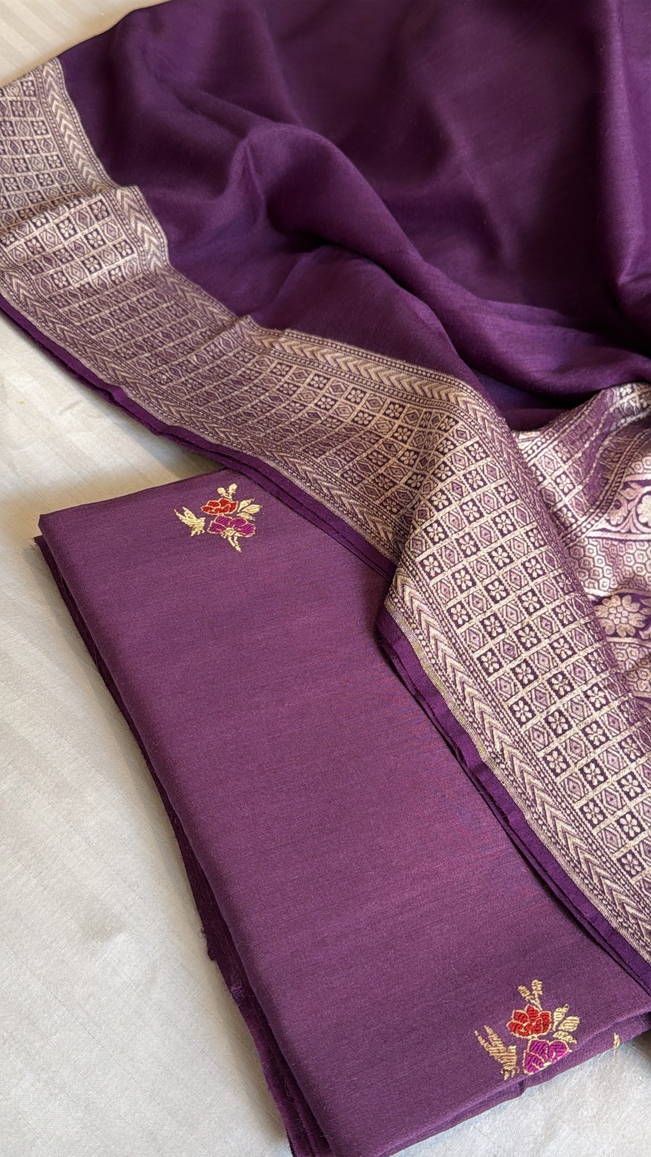 Dusty purple banarasi moonga silk kadhwa suit set