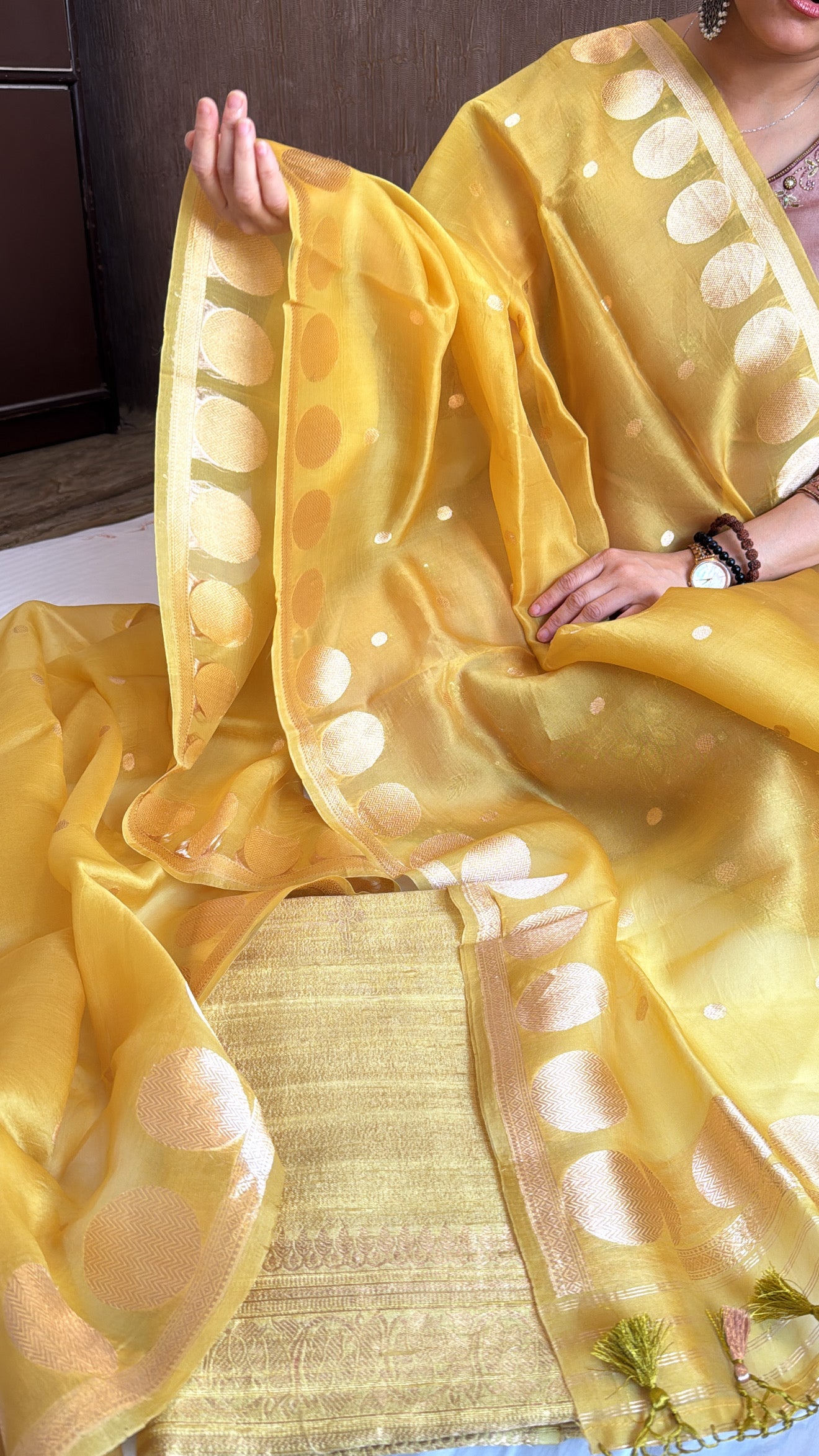 Vivah edit - Molten gold raw dupion silk Banarasi kurta paired with Kora silk duppata set