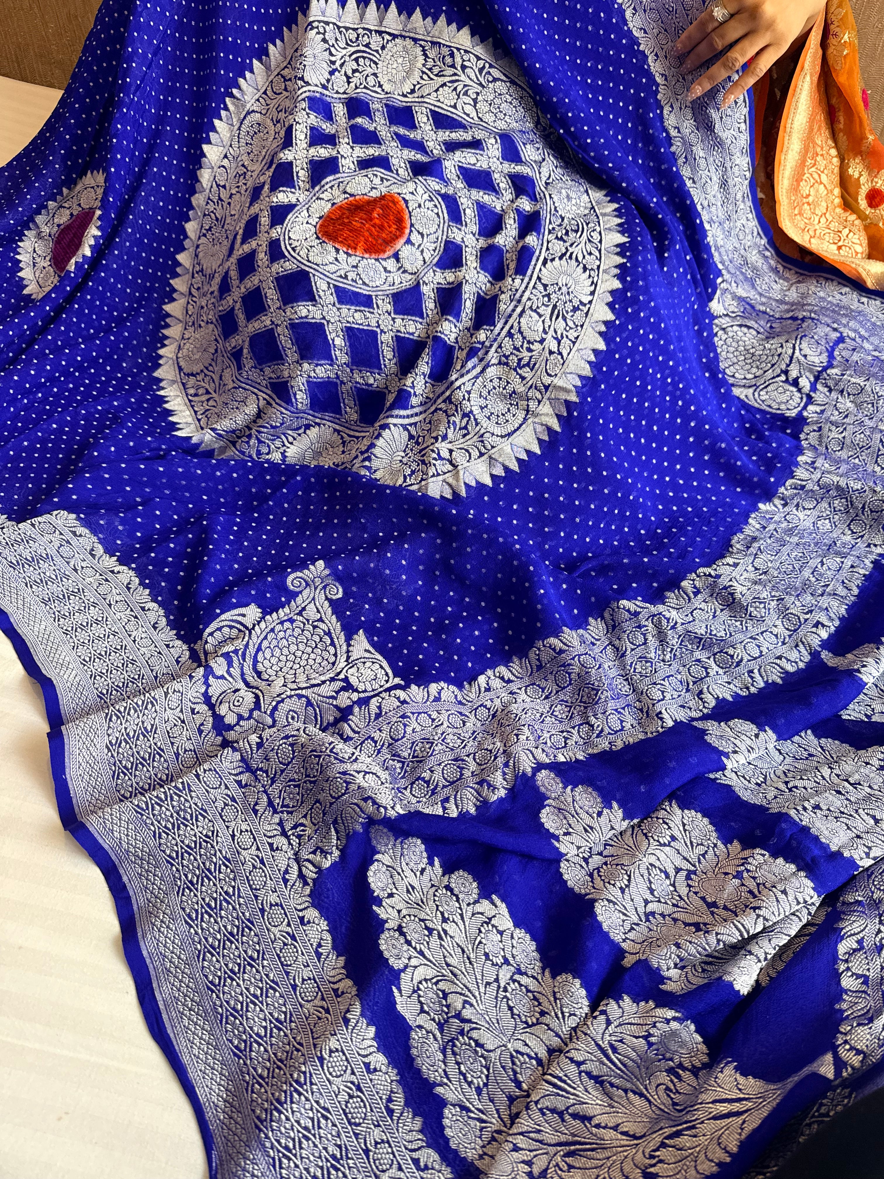 Fusion edit - Banarasi gorgette velvet meenakari kadhwa saree