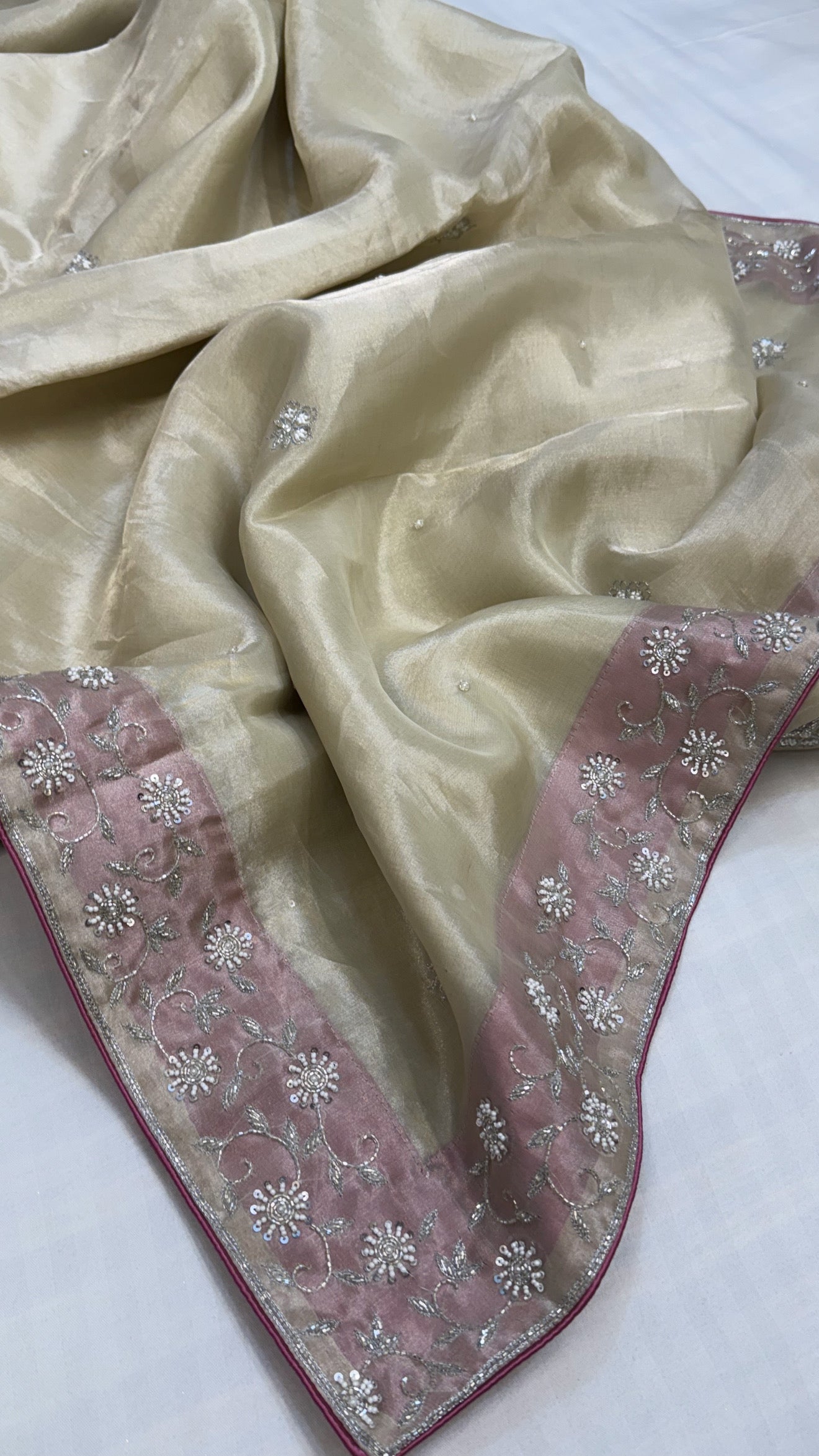 Heere aur moti edit - Ivory pearl work diamond tissue silk heavy hand embroidered saree