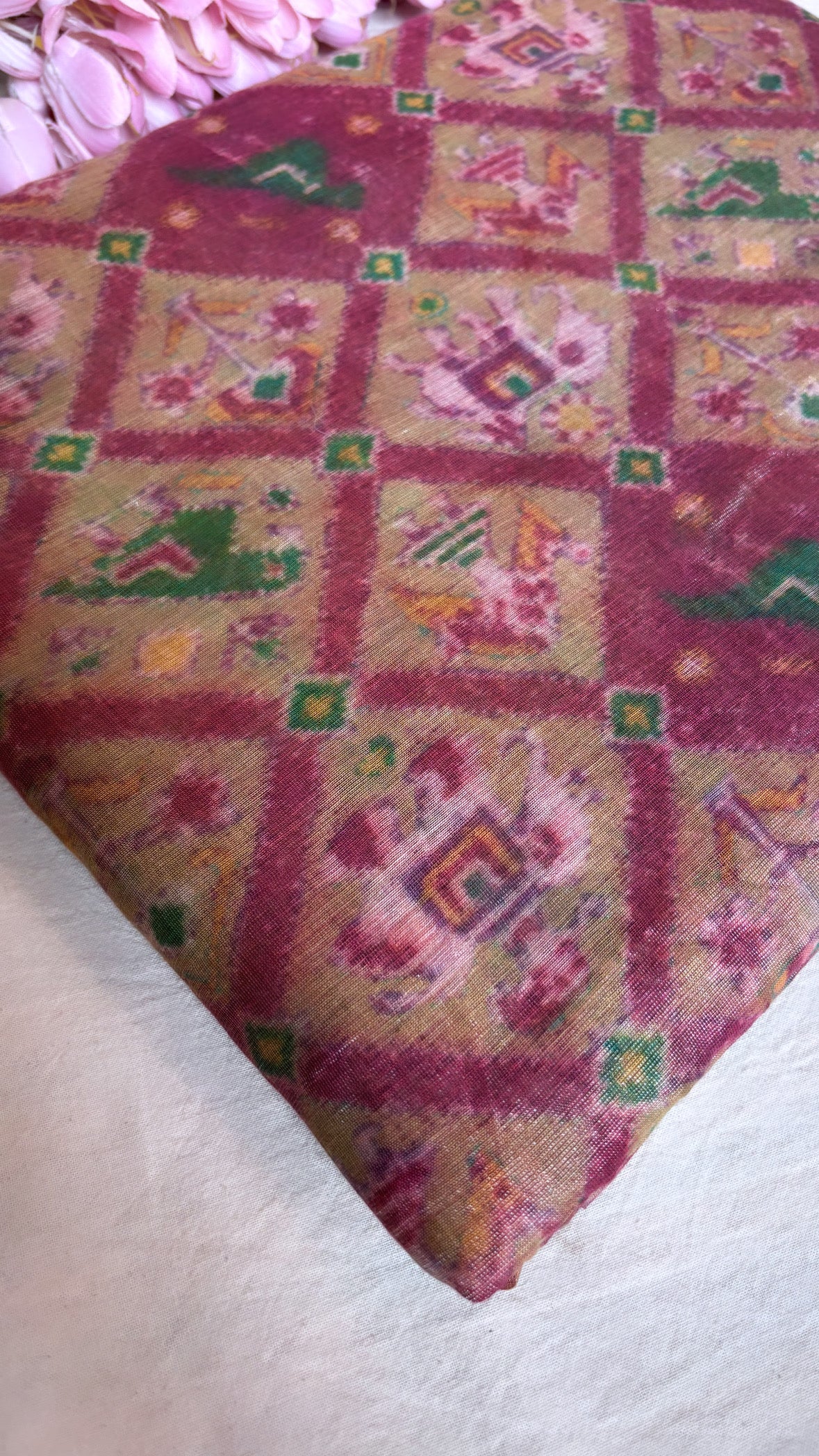 Printed cotton tissue silk kadhwa fabric