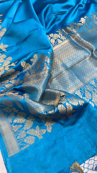 Sea blue mashru silk kadhwa border saree