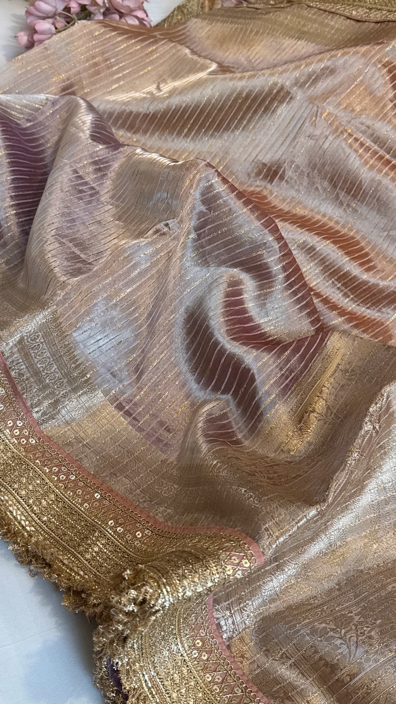 Maharani rang birangi tissue silk zari striped kadhwa saree