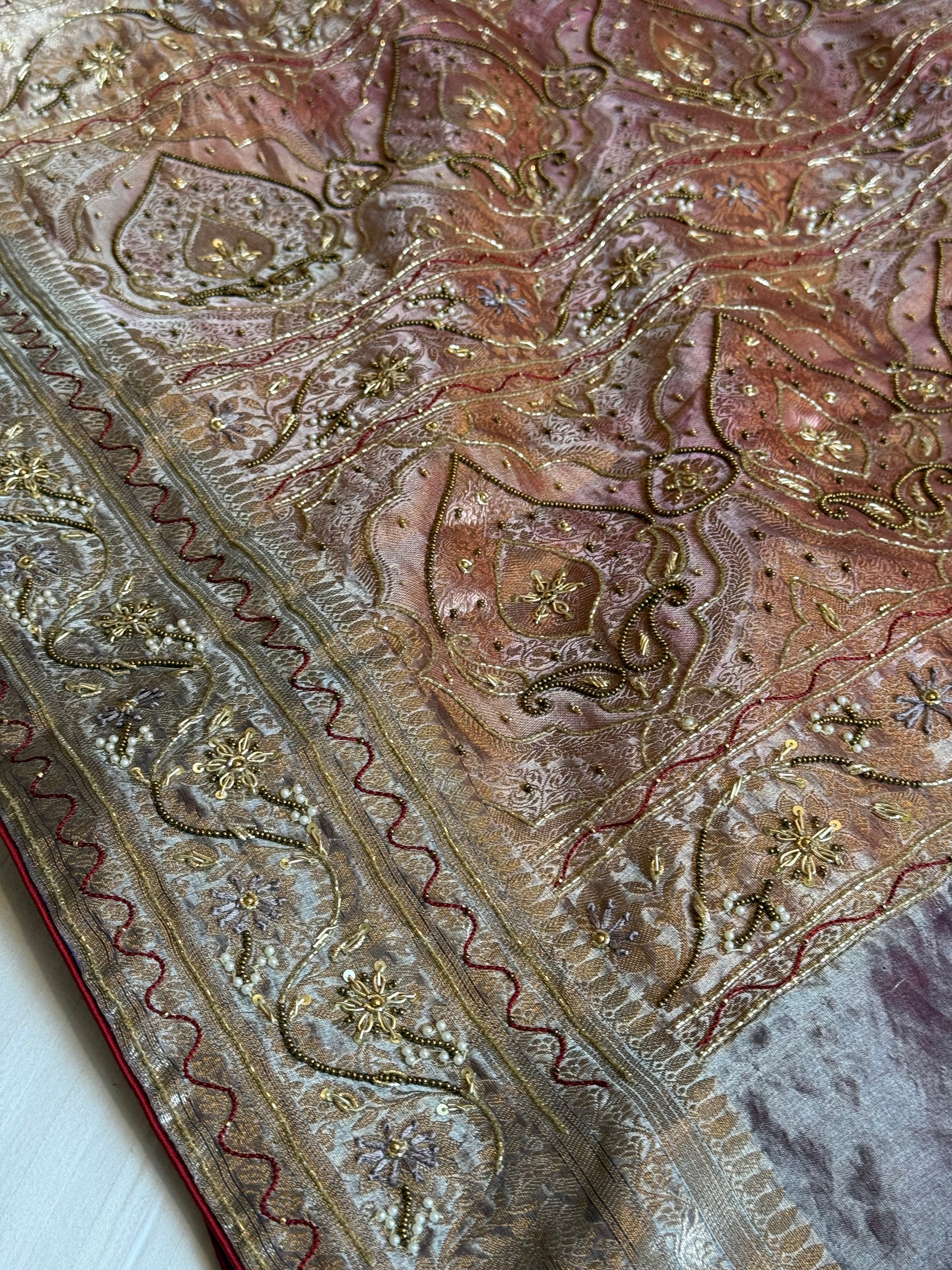 Dulhan ka gehna - Banarasi border zardozi border blush pink kadhwa hand embroidered saree