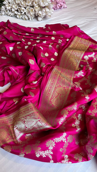 Hot pink banarasi mashru silk suit set