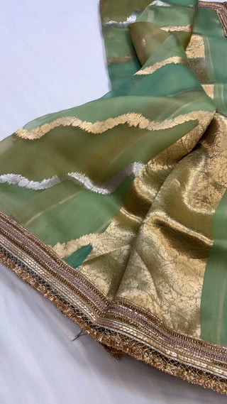 Sea green rangkaat leela kora silk jungla saree