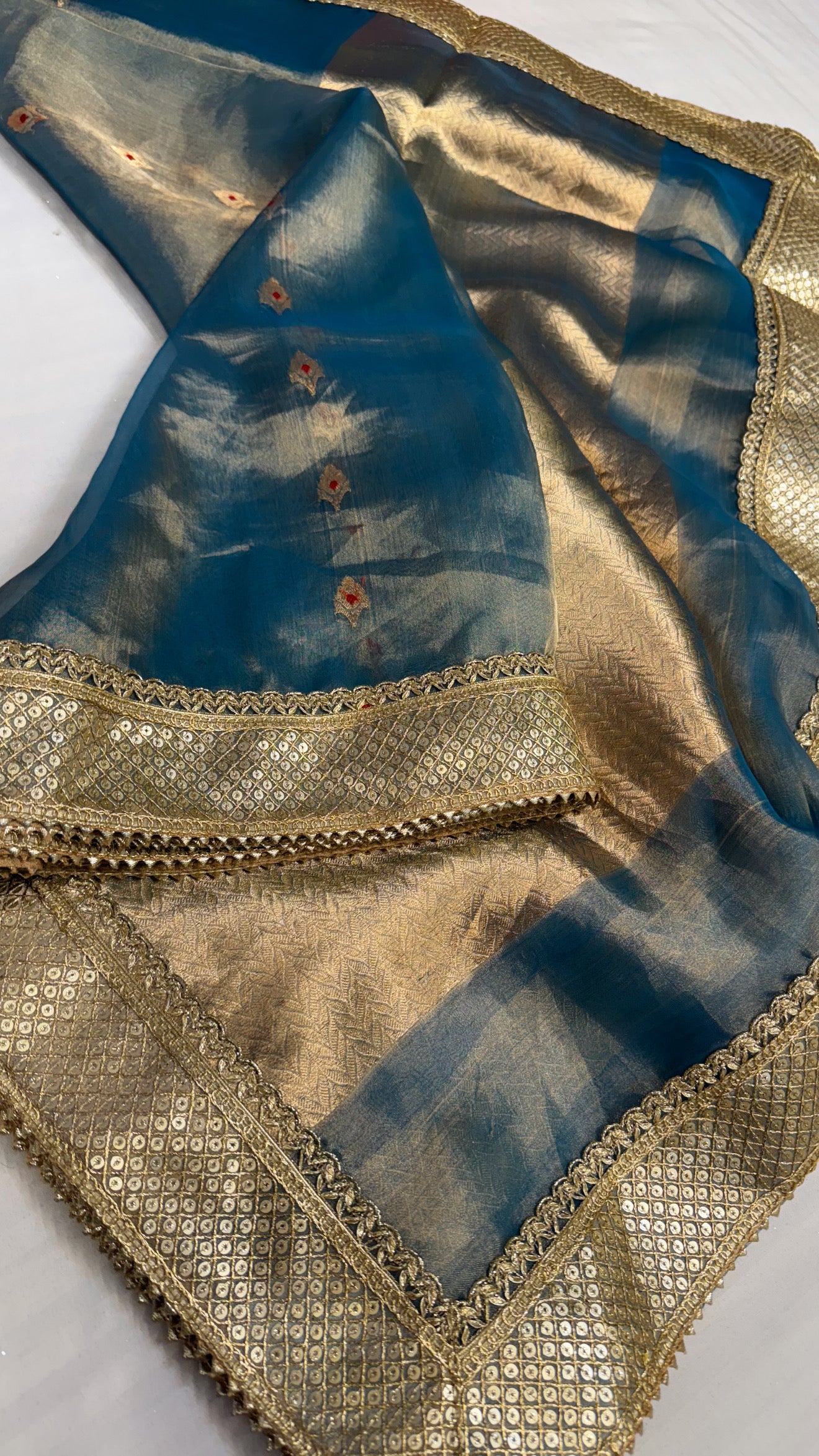 Maharani water blue tissue silk kadhwa buti saree