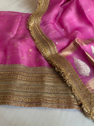 Baby pink banarasi kora silk gotapatti kadhwa suit set
