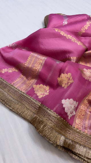 Lotus pink shade leela kora silk jungla saree