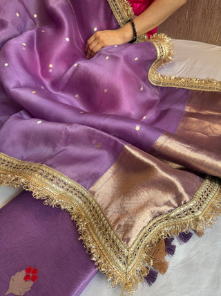Deep lavender kora silk kadhwa buti gotapatti suit set