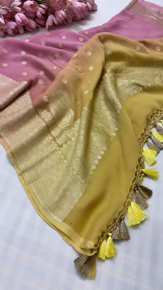 Moonga silk kadhwa ombre shaded kohniya duppata