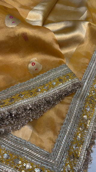 Maharani golden yellow tissue silk saree