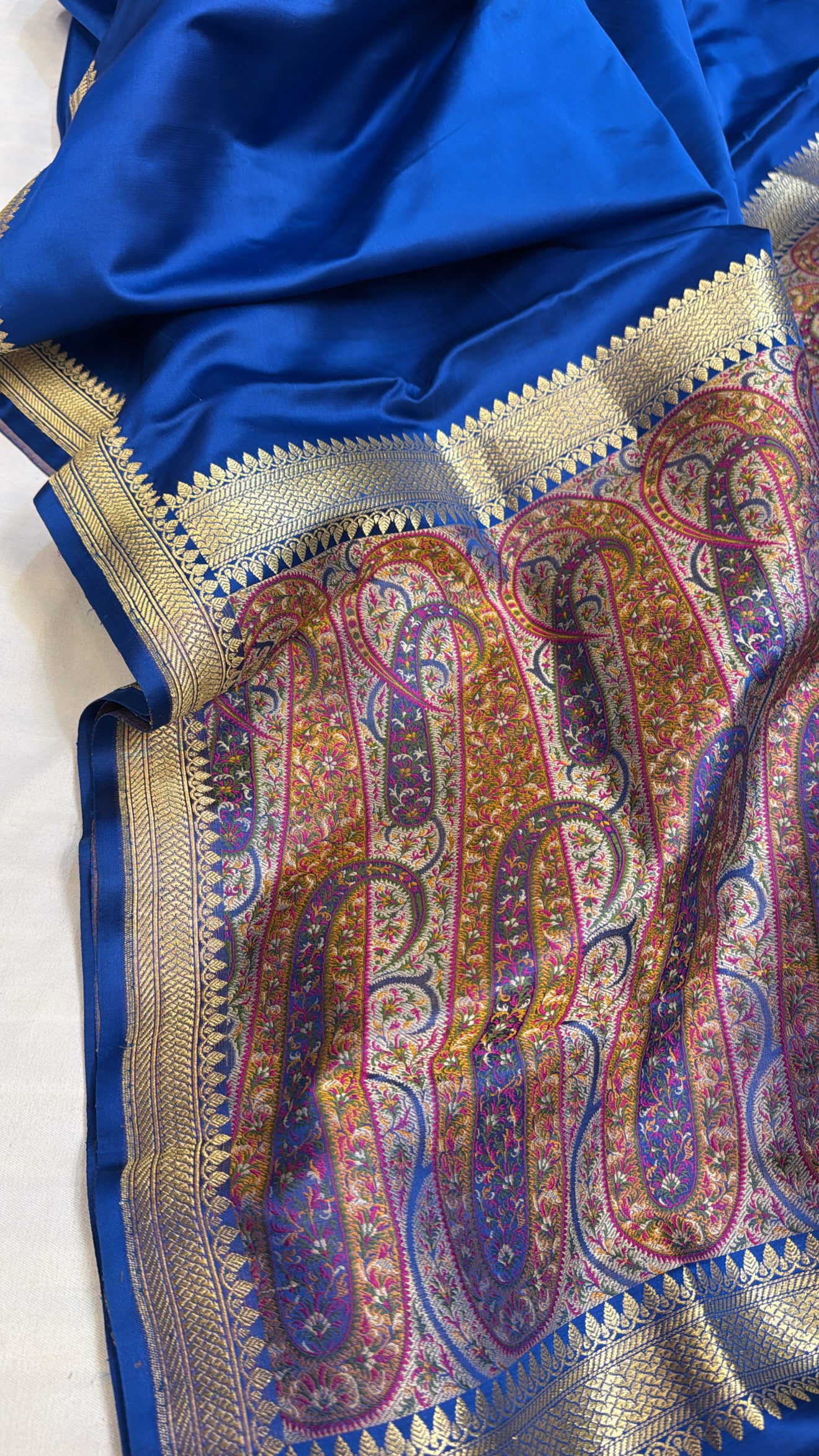 Mashru satin silk electric blue jamevar pallu banarasi saree