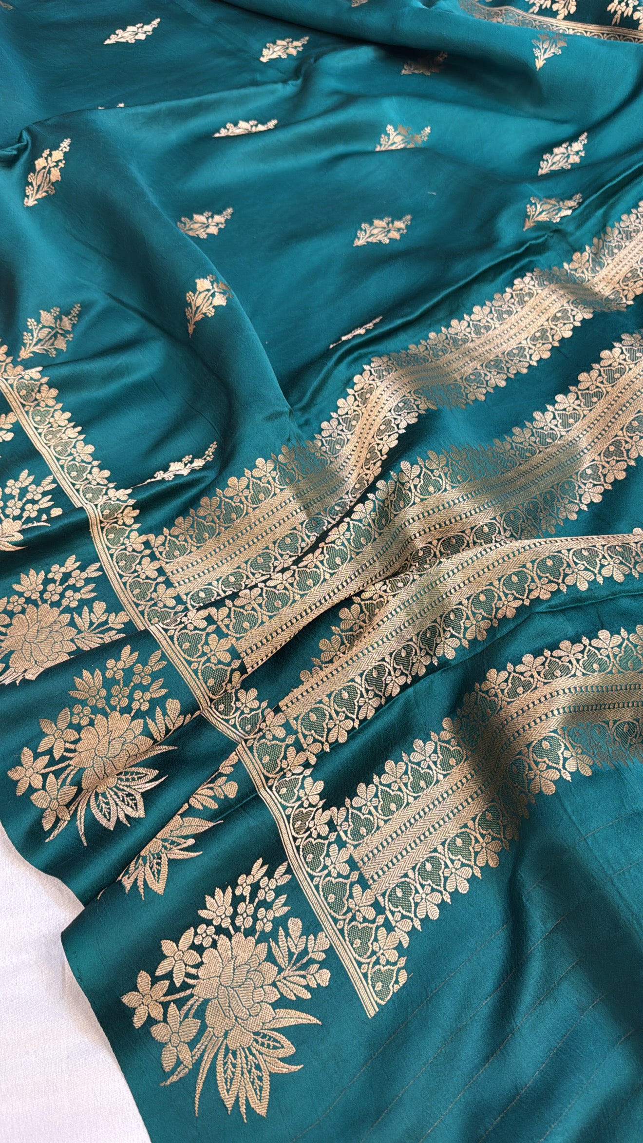 Mashru satin silk teal green banarasi border saree