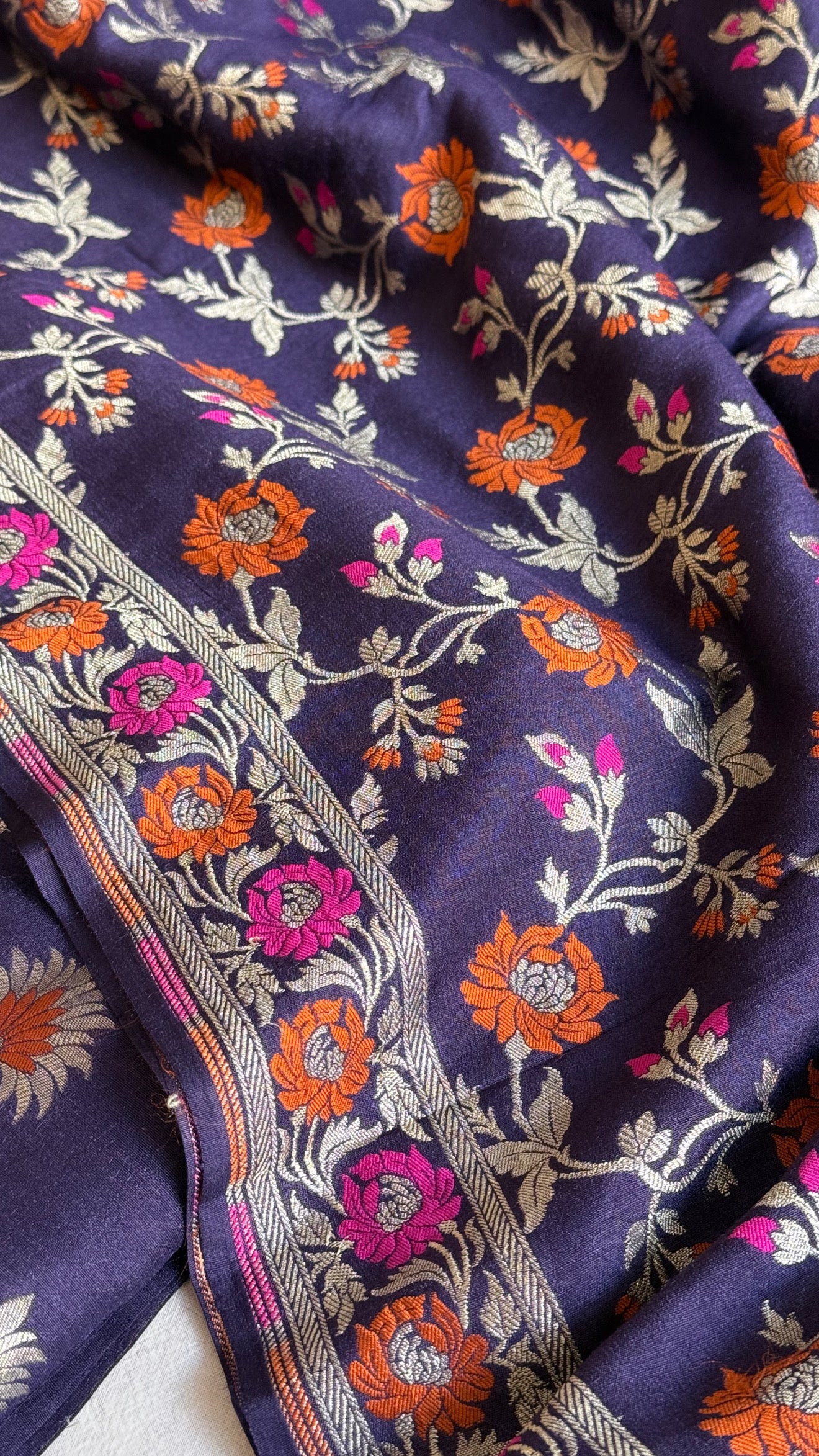 Banarasi moonga silk navy blue meenakari kadhwa suit set