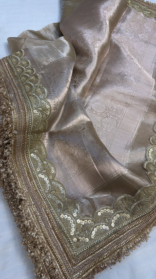 Maharani dusty gold tissue silk saree