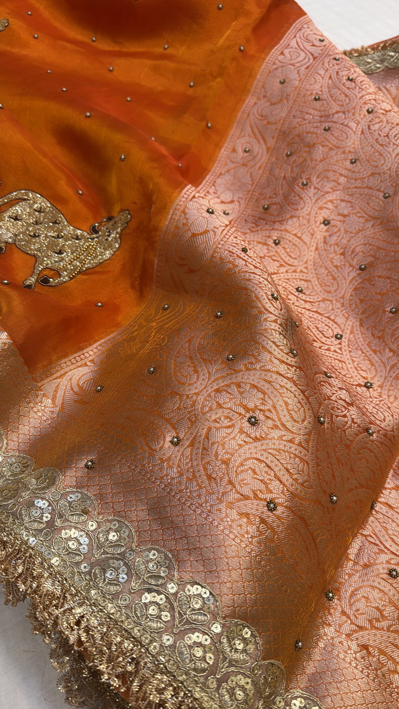 Dulhan ki maa wali saree - Husn tissue silk hand embroidered kadhwa sarees