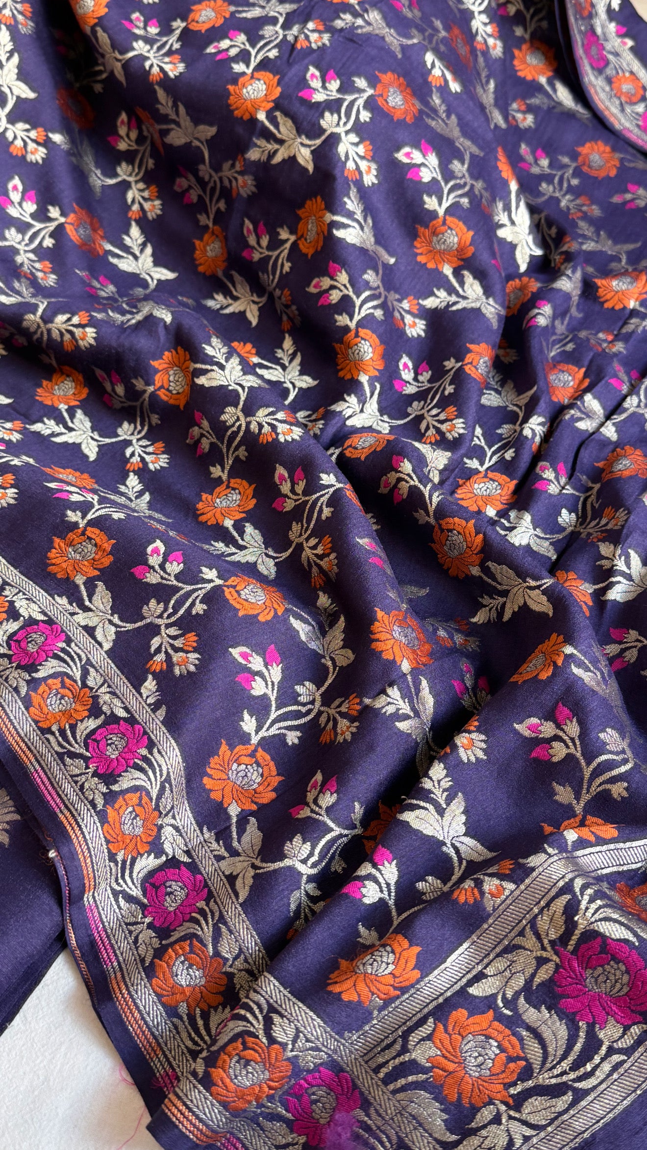 Banarasi moonga silk navy blue meenakari kadhwa suit set