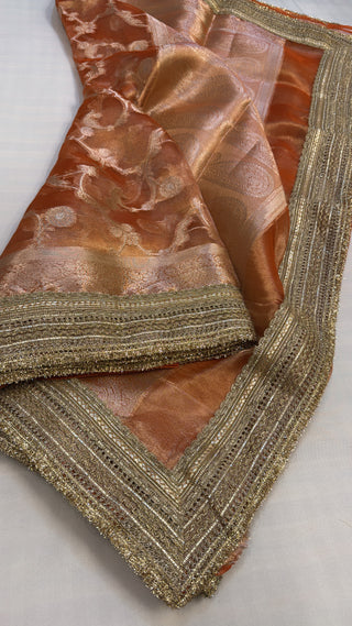 Maharani fanta orange tissue silk kadhwa jungla saree