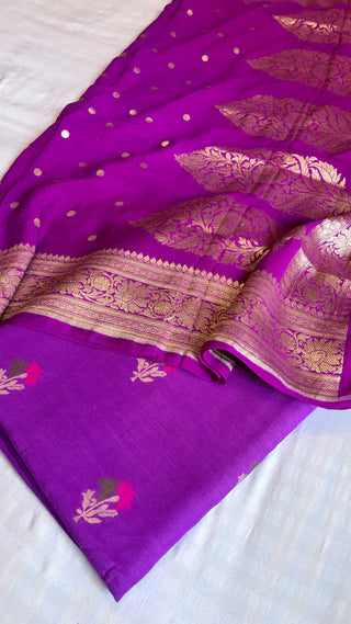 Purple moonga silk kadhwa meenedar suit set